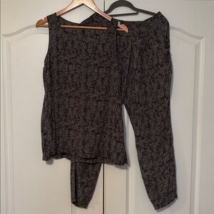 Eileen Fisher Silk Shirt and  Pants Gray Harem Pleated Lagenlook Tapered